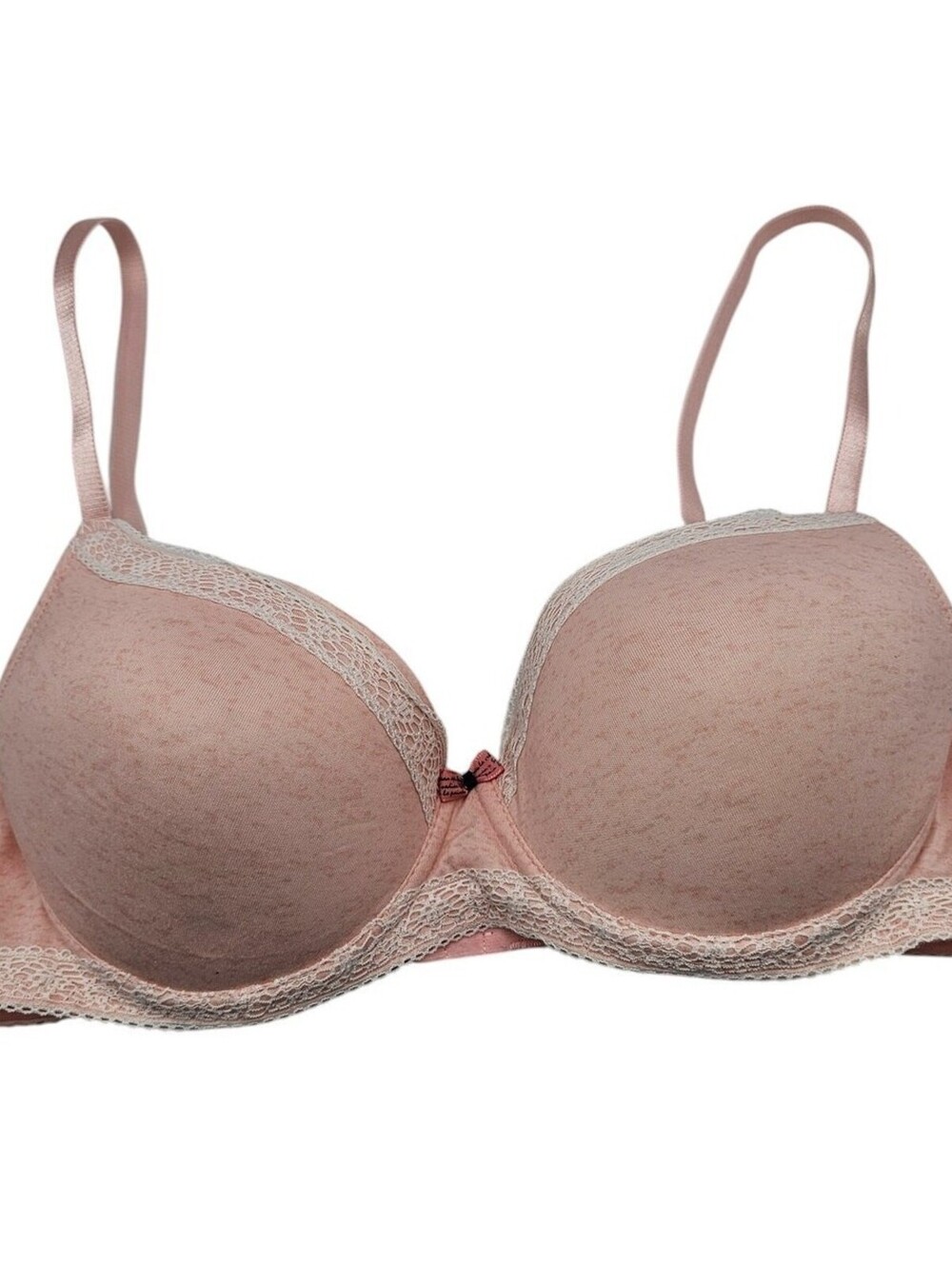 Laura Ashley Womens Sz 36C Classic T Shirt Bra Light Pink Cream Lace Trim